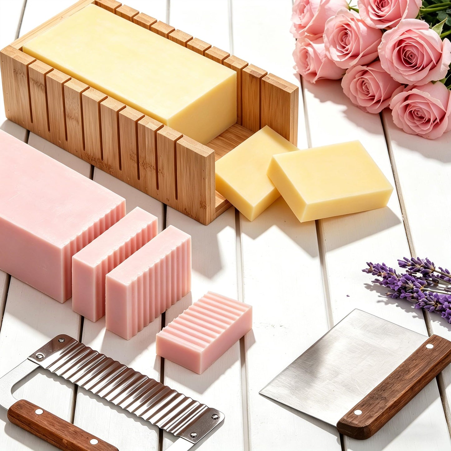 Soap Making Kit for Adults All-in-One Soap Making Supplies Includes Melt & Pour Goat Milk Soap Base, Silicone Loaf Molds,Premium Cutting Box & 500+PCS DIY Handmade Soap