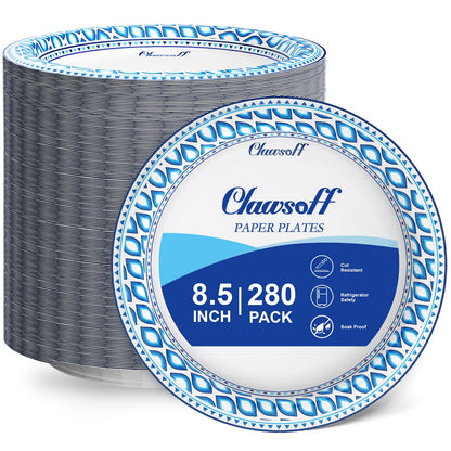 Clawsoff 8.5 Inch Paper Plates Bulk 280 Count, Cut Proof Heavy Duty Paper Plates, Soak Proof Dessert Plate, Disposable Dinner Plate for Party, Birthday and Picnic