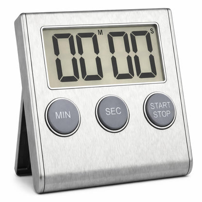 Digital Kitchen Timer for Cooking, Magnetic Countdown Timer with Loud 80dB Alarm, Large Display, Adjustable Stand, Auto Memory, Stop Watch for Classroom, Study, Kids - Silver