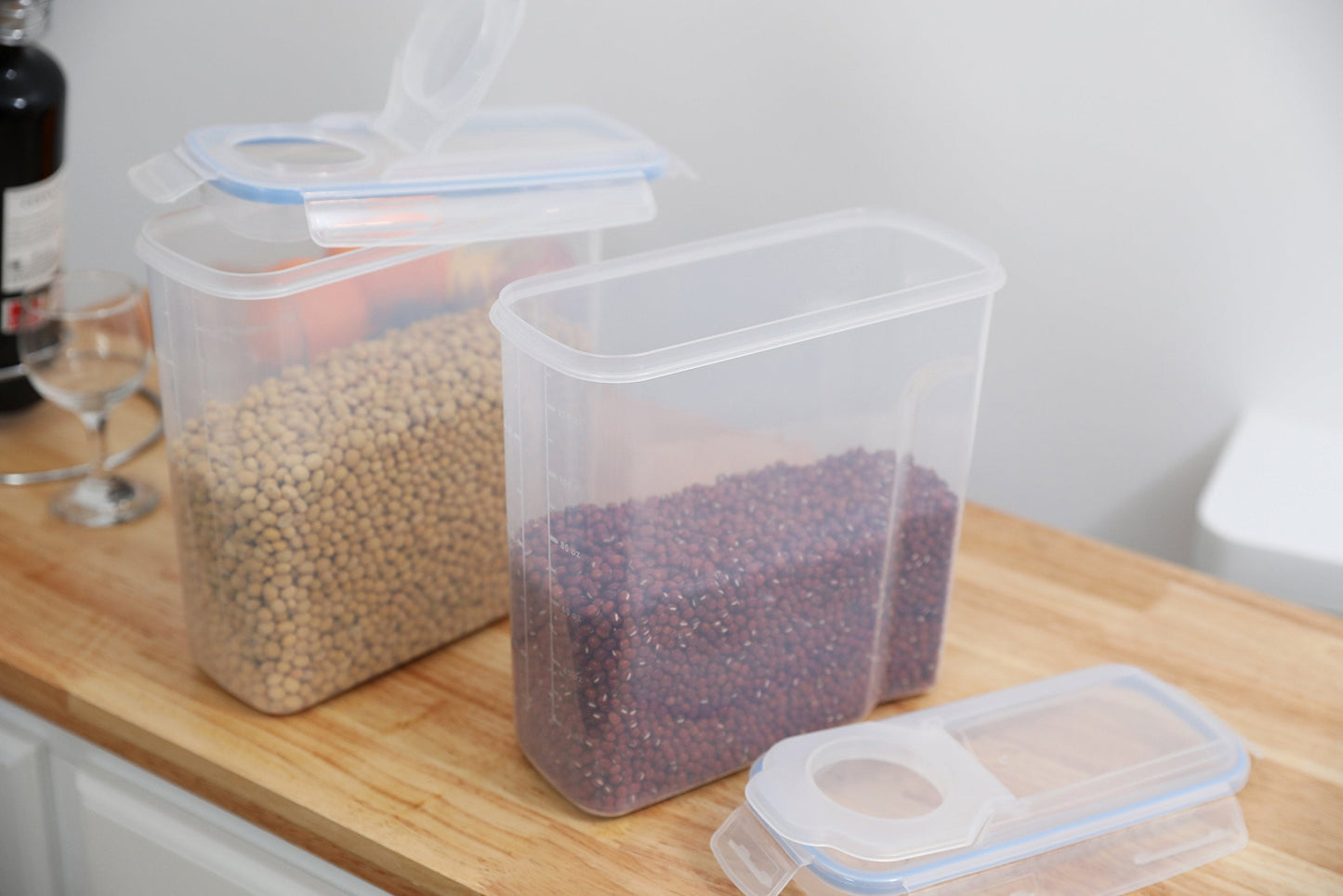 Basicwise Large BPA-Free Plastic Food Cereal Containers, Airtight Spout Lid Set of 2