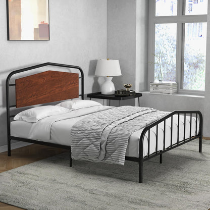 Gyabnw Full Bed Frame, Full Size Bed Frame, Heavy Duty Metal Platform Bed Frame with Round Corners, /No Box Spring Needed/Wooden Headboard/Noise-Free, Walnut