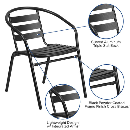 Flash Furniture TLH-ALUM-32SQ-017BK4-GG Lila 31.5'' Square Aluminum Indoor-Outdoor Table Set with 4 Slat Back Chairs, Black