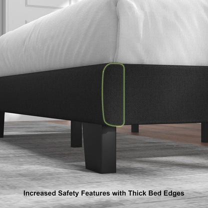 Feonase Twin Platform Bed Frame, Fabric Upholstered Twin Bed Frame, Solid Wood Slats & Heavy Duty Feet Support, No Box Spring Needed, Noise-Free, Easy Assembly, Black