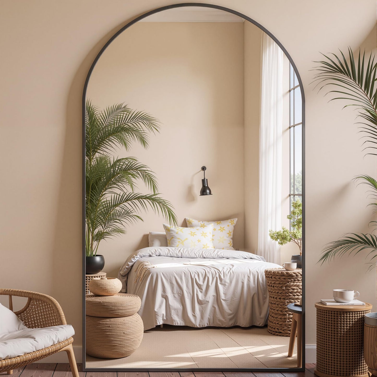 Furnbar Floor Mirror, 86"x46" Oversized Full Length Mirror with Stand, Arched Full Body Mirror Standing Hanging Leaning Against Wall, Aluminum Frame Giant Mirrors for Bedroom Cloakroom, Black