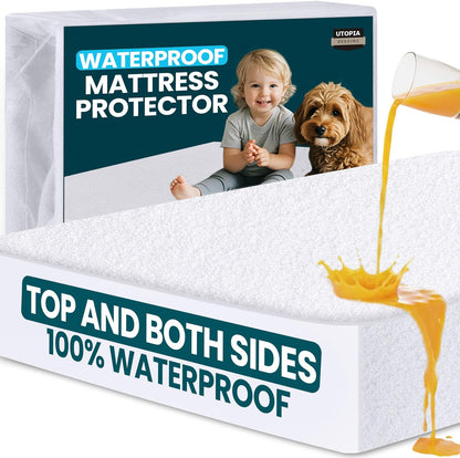 Utopia Bedding Waterproof Mattress Protector - Soft & Breathable Twin Size Dual-Sided Terry Cover