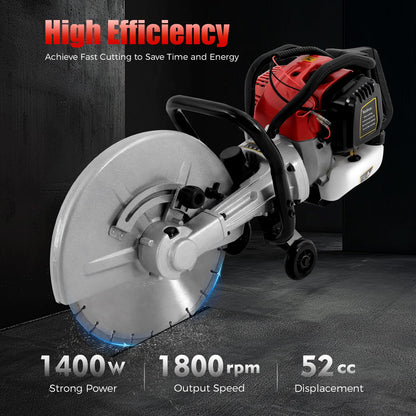 TITIDU Gas Concrete Cut off Saw 2 Stroke 52 CC Cement Masonry Wet Dry Saw Cutter+Blade Power Cutter 1400W
