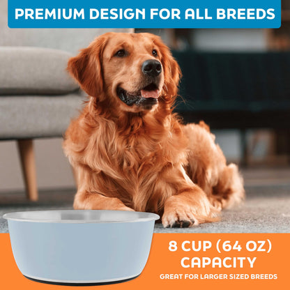 Master Pet Supply Stainless Steel Dog Bowls Set of 2 (64 Oz Each) with Non-Slip Rubber Base - Glacier Blue - Basic Dog Food Bowl Water & Food Bowls for Small Medium Large Dogs & Cats, Metal Dish