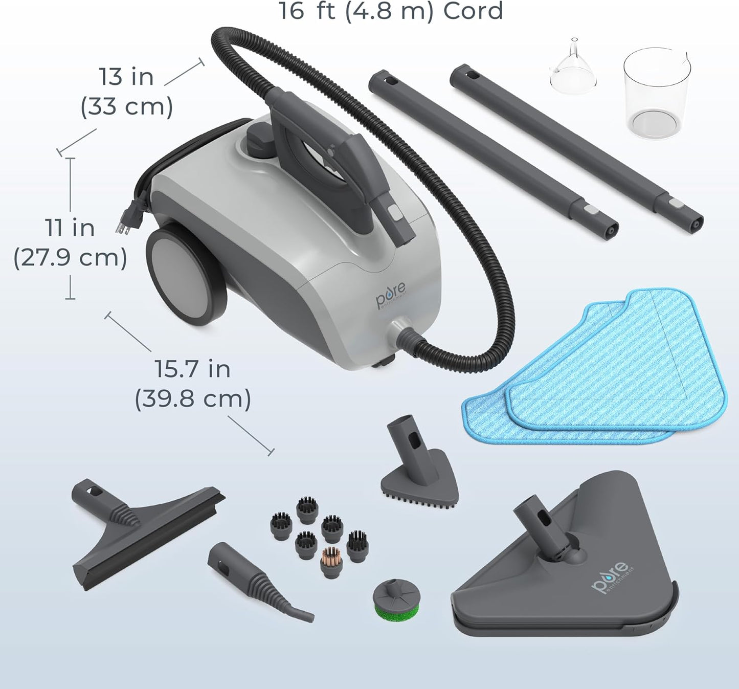 Pure Enrichment PureClean XL Rolling Steam Cleaner - 1.5L Heavy-Duty Steamer with 17 Accessories for Chemical-Free Deep Cleaning