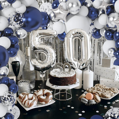 Skiennix 151-Pcs Navy Blue & Silver Balloon Garland Arch Kit - Perfect for Graduation, Prom, & Parties