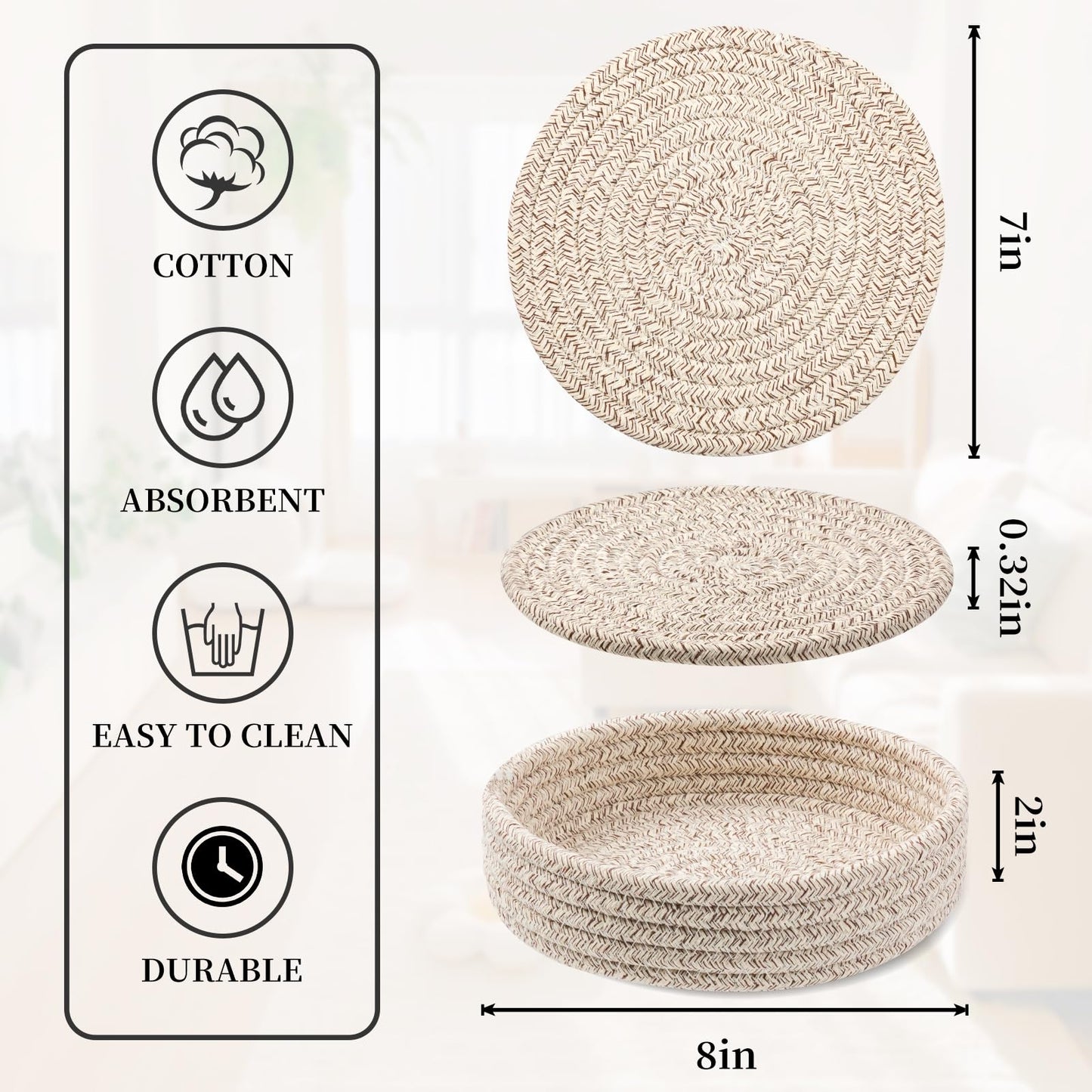Trivets for Hot Dishes, Pots and Pans, Heat Resistant Hot Pads with Storage Basket, Pot Holders for Kitchen Countertop, Trivet Mats Home Essentials Farmhouse Decor (Brown 4 Pcs)