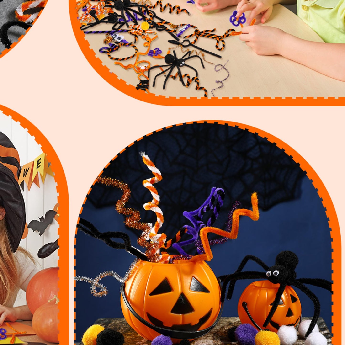 800 Pcs Halloween Pipe Cleaners Sets Include 200 Pack 10 Colors Chenille Stems 200 Pack 5 Sizes Self Adhesive Wiggle Googly Eyes 400 Pcs 4 Sizes Art and Crafts Pompoms for DIY Making