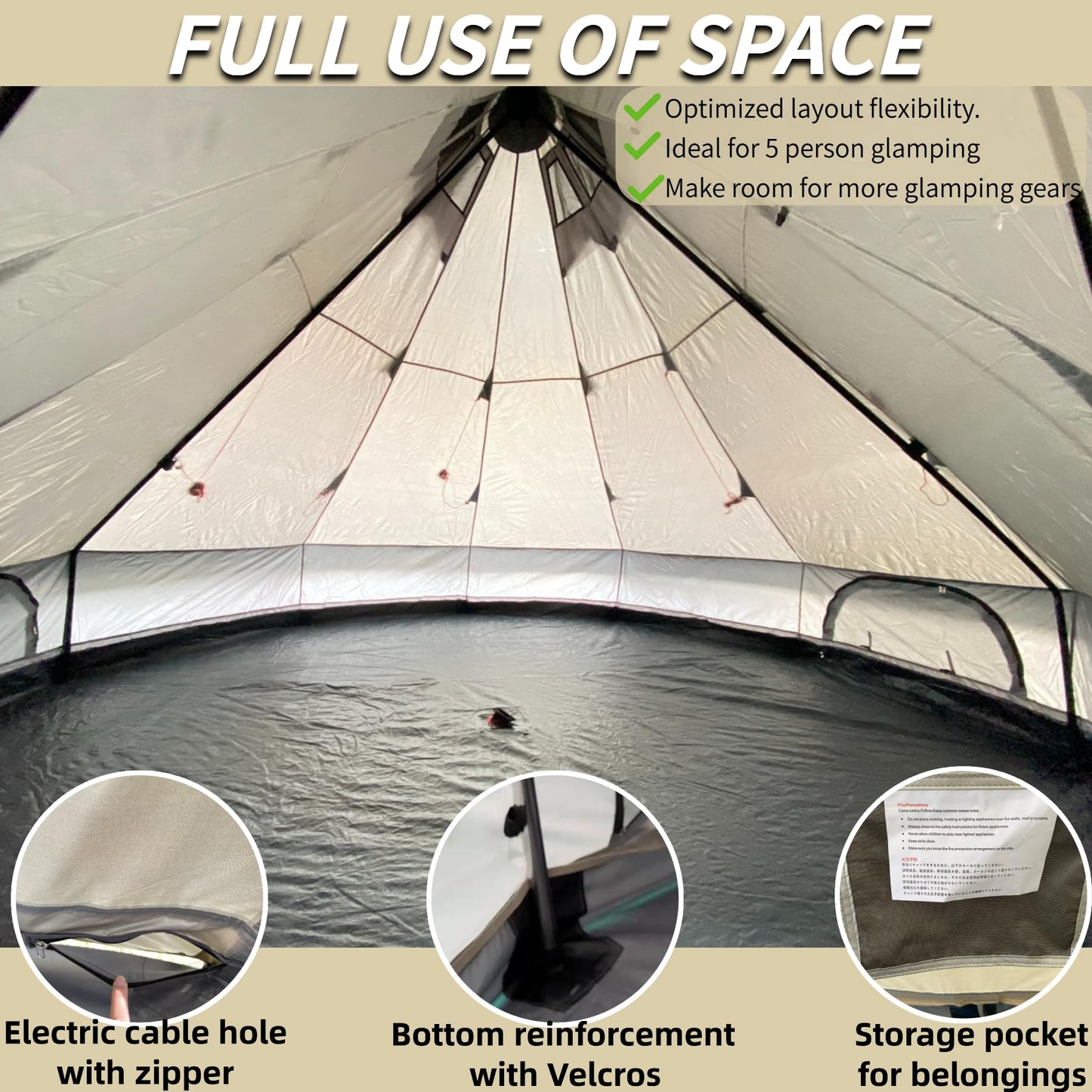 DANCHEL OUTDOOR B2A Portable Bell Tent No Center Pole, 4 Season Yurt with Stove Jack Spacious Interior for 4 Person Camping Hiking Glamping 300D Oxford Nylon,16.4ft/5m Khaki