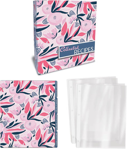 Better Kitchen Products Recipe Binder Set: Full Page 3 Ring Organizer with 50 Protectors & 12 Divider Tabs, Floral