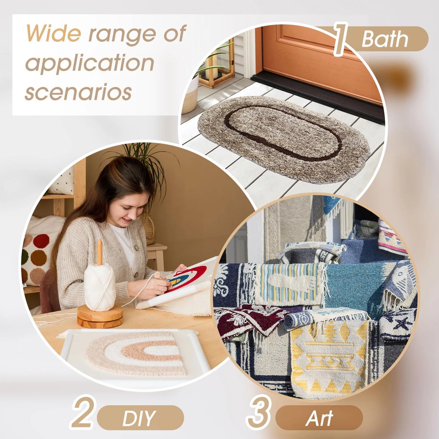 Tudomro 4 Pcs 80'' X 80" Large Tufting Cloth for Rugs and Non Slip Final Backing Tuft Fabric Monks Cloth for Tufting Needle DIY Rug Making, Contains Cleaning Brush and Glue Scraper