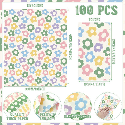 Tinlade 100 Pcs Disposable Paper Hand Towels for Bathroom, Paper Guest Towels for Powder Room Disposable Dinner Napkins for Birthday Bridal Shower Tea Party Supplies Table Decor (Retro Flower)
