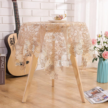24 Inch Retro Round Lace Tablecloth Embroidered Table Cover Decorative Dining Doily for Wedding & Cafe, Brown