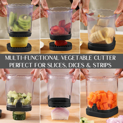 2-in-1 Detachable Fruit Slicer & Dicer, Stainless Steel Strawberry Slicer with Lid, Fruit Cutter with Push Plate for Banana Egg, Creative Cup Slicer, Must Have Vegetable Cutter Kitchen Gadget