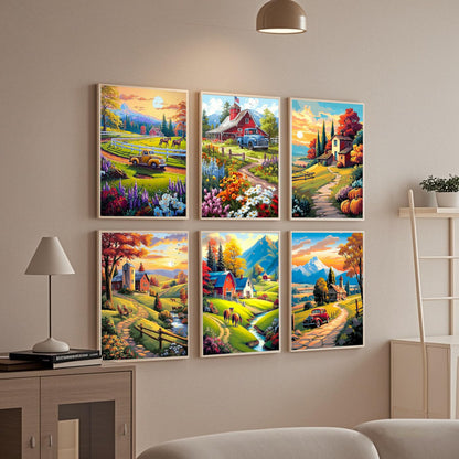 Leatrice Fall Diamond Painting Kits for Adults 5D Diamond Art Kits Gem Dots Paintings Full Drill Beginners Women DIY for Home Wall Decor 11.8x15.7 Inches Landscape 6 Pack