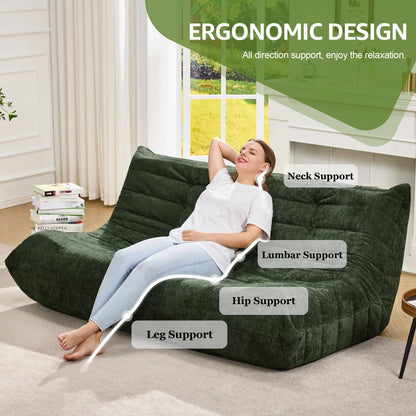 Bean Bag Chairs for Adults Giant Bean Bag Chair Memory Foam BeanBag Chair Bean Bag Sofa with Filler Faux Fur Fireside Beanbags Lazy Sofa for Living Room Bedroom Office (Green Chenille, 3-Seater)