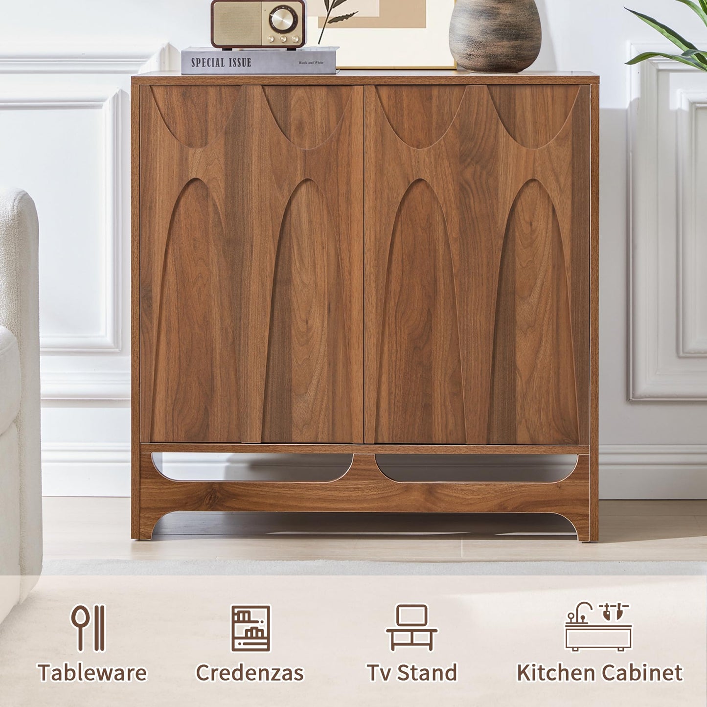 Bifins Sideboard Buffet Cabinet with Storage Set of 3, 94.5” Mid Century Modern Storage Cabinet with Adjustable Shelf and 6 Doors for Dining Room, Living Room,Entry