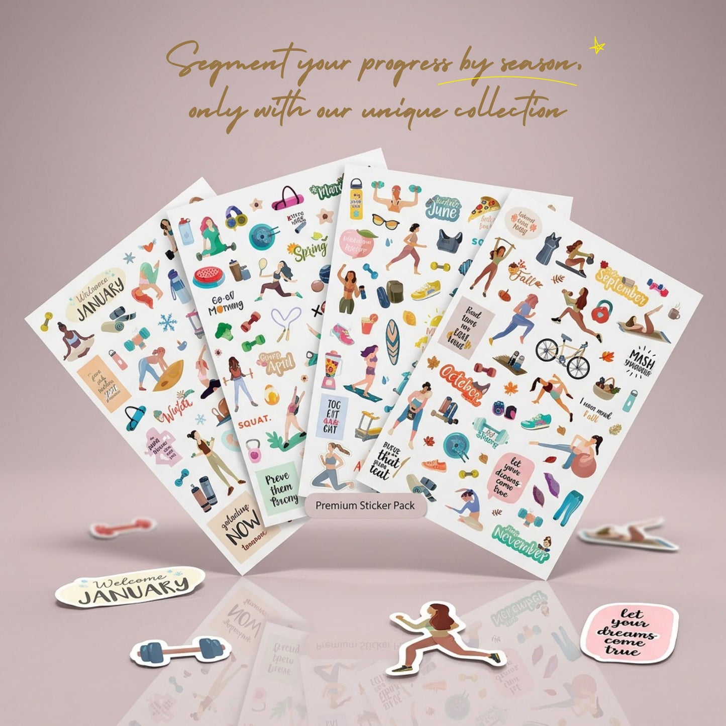 Oriday Health & Wellness, Workout - Newly Updated, Set of 410+ Stickers, 7 Sheets for Seasonal Fitness - Journaling, Scrapbooking, Planning, Habit Tracker for Monthly, Weekly & Daily Planner, Calendar
