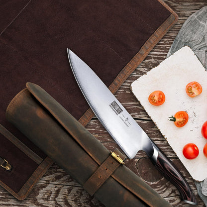 ELIZO Leather Knife Roll Chef Knife Bag Professional Chef Knifes Roll Bag Travel Storage Carrying Case Wrap Holder Sheath Kitchen Carrier Protectors Sleeve Tool Chefs Gift Grizzly