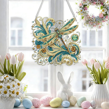 LPDJITO Dragonfly Diamond Painting Kits Hanging Pendant, Flower & Dragonfly Crystal Diamond Art Hanging Sign, Double-Sided Pattern Craft Ornament for Home Decoration and Gift