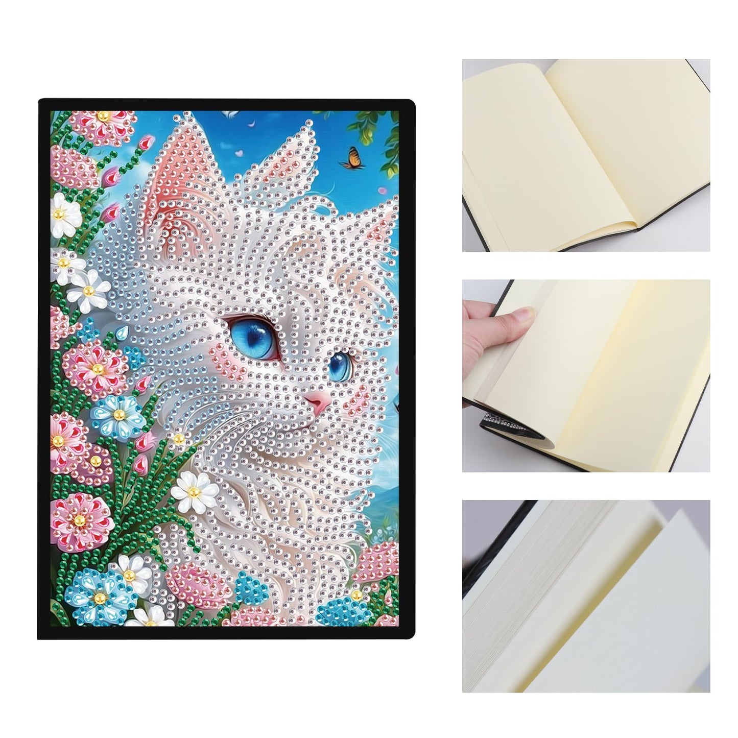 DCIDBEI Diamond Painting Notebook Blank Set of 2 Diamond Art Notebook A5 Diamond Art Kits for Adults Journal Book Sketchbooks Cat Flowers Craft Set Diary Sketchbook Painting by Numbers Notebooks