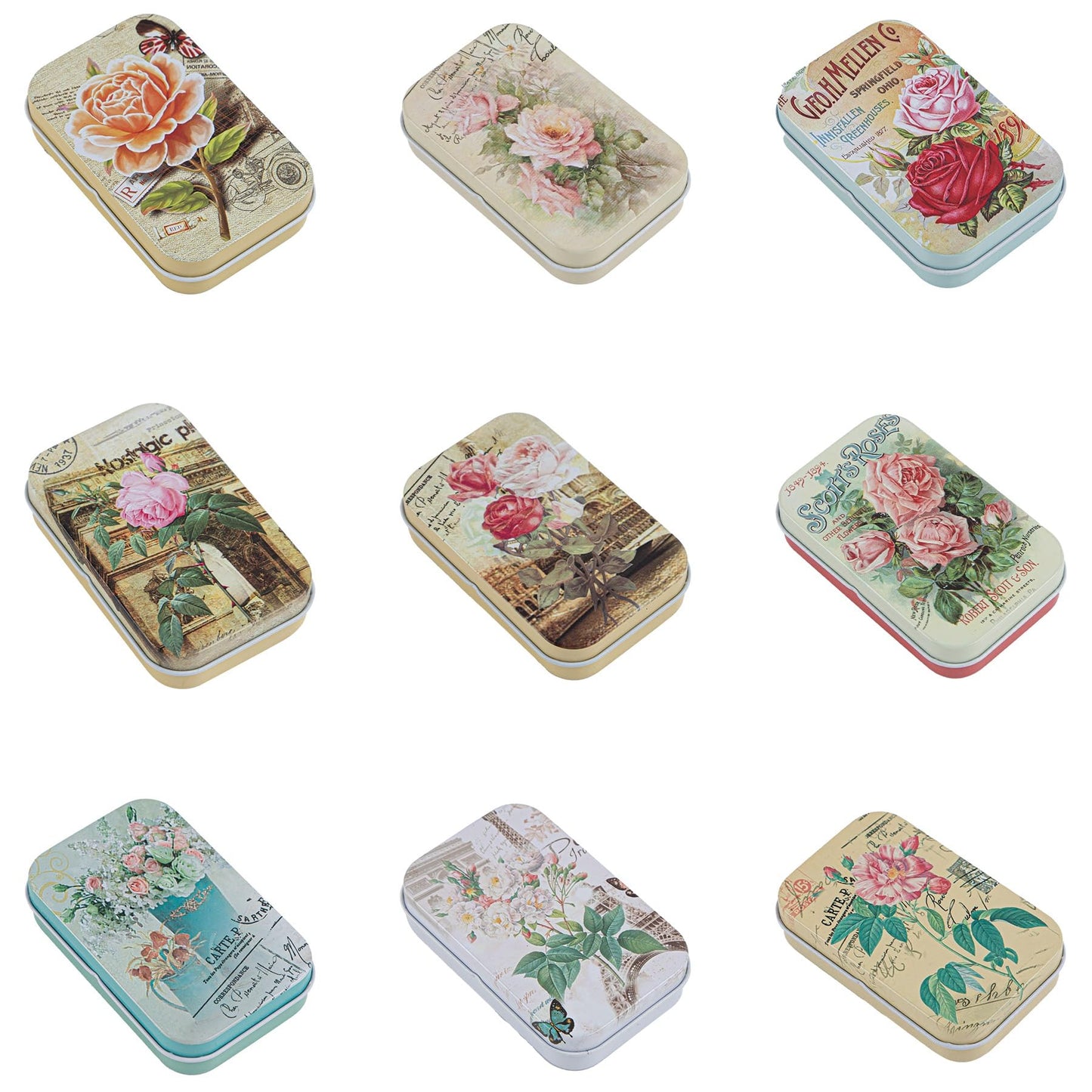 Framendino, 5 Pack Vintage Flowers Tinplate Tin Box Jewelry Candy Containers with Lid for