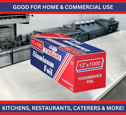 EJY IMPORT Standard Premium Aluminum Foil | 12”x1000 Feet Long | Industrial Size and Strength | Commercial Grade & Length Foil Wrap for Food Service Industry and Home Use| Strong Silver (1 Pack)