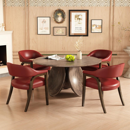 Upholstered Barrel Dining Chair Set of 4, 17.72"H Faux Leather Dining Room Chair with Arms Open-Back Dining Chairs w/ Wood "R" Legs Comfy Accent Side Chairs for Home Kitchen, Wine Red(NO TABLE!)