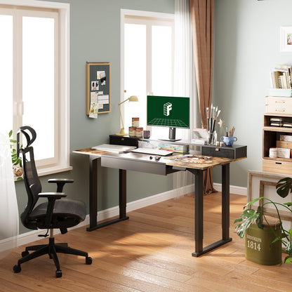 FLEXISPOT 4-Leg Standing Desk with Storage 71x32 in Electric Adjustable Height with 3 Drawers & Shelving Home Office Workstation (Black + Special Walnut Top)
