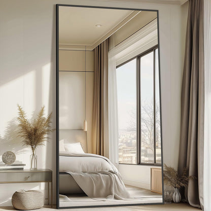 Mirrorons 82"x44" Oversized Black Full Length Mirror, Floor Standing or Wall Mounted with Hanging Kit, Shatterproof Tempered Glass Mirror for Living Room, Bedroom, Dressing Room, Gym