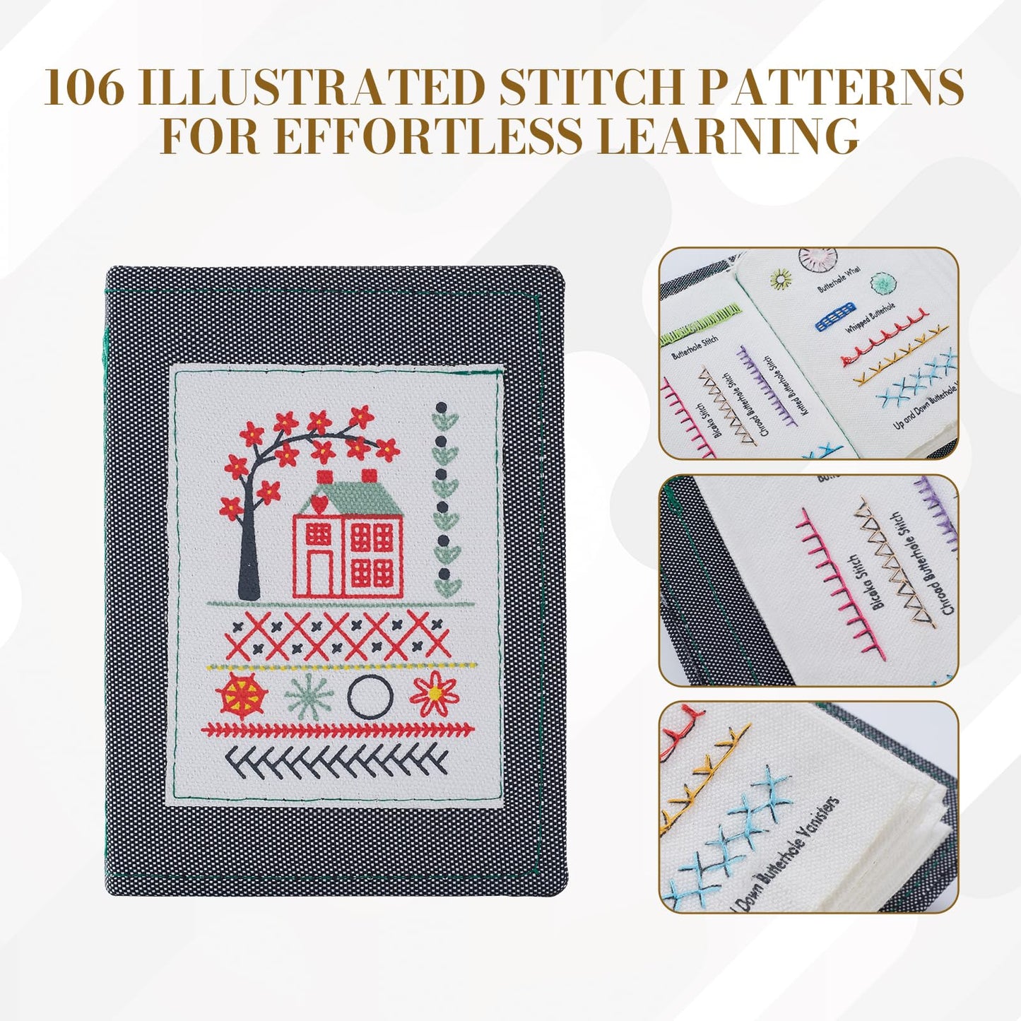 Btesilm Embroidery Stitch Book Set, Including 106 Universal Stitch Diagrams and 86 Sewing Tools, Suitable for Adults, DIY Craft Enthusiasts, and Beginners