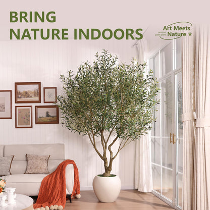 VeriNatural Artificial Olive Tree 8FT Faux Plant Home Decor - Large White Pot with Lifelike Silk Leaves, UV Resistant & No Maintenance - Indoor Outdoor Fake Tree for Modern Office Living Room,VN206