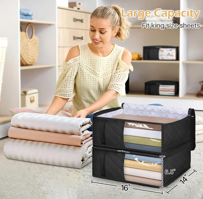MISSLO 4 Pack Bed Sheet Organizers and Storage for Queen/King Size Sheets, Pillow Cases, Towels, Clothes with Clear