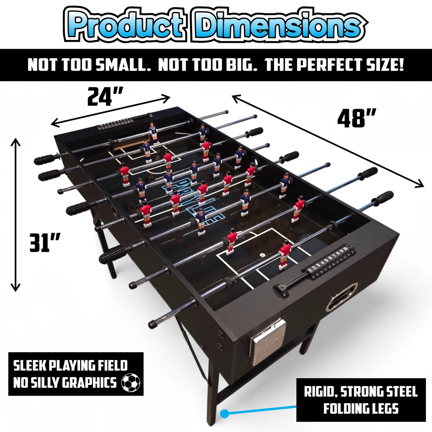 PartyLife 48" Foosball Table w/Folding Steel Legs | Minimal Assembly, Smooth Surface, Very Sturdy - Perfect for Kids and Adults, Game Rooms & Home Arcade!