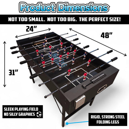 PartyLife 48" Foosball Table w/Folding Steel Legs | Minimal Assembly, Smooth Surface, Very Sturdy - Perfect for Kids and Adults, Game Rooms & Home Arcade!