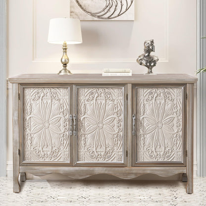 RoyalCraft Farmhouse Sideboard Buffet Cabinet with Storage, 49" Solid Wood Credenza Buffet Table Coffee Bar Wine Bar Storage Cabinet with 3 Doors for Dining Room Living Room Hallway, (Provence Gray)