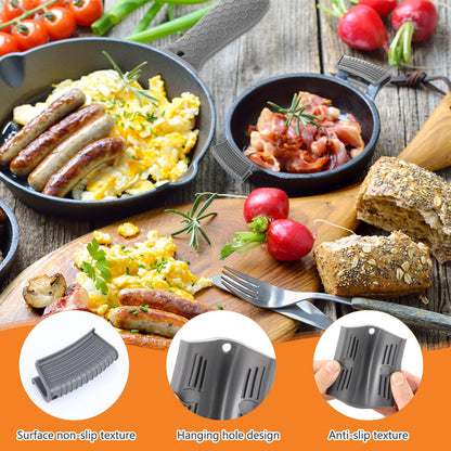 Patelai 8 Pcs Silicone Pot Holders Set Cast Iron Handle Cover Heat Resistant Pot Handle Covers Potholder Non Slip Reusable Pan Sleeve for Frying Pan Kitchen Supplies(Grey)