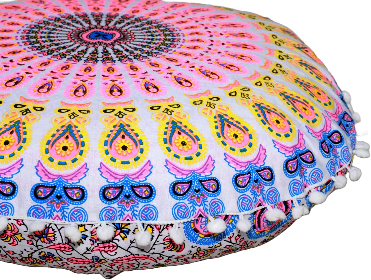 22" CRAFT KALA Floor Pillows Cover for Sitting, Large Meditation Cushions Cover for Adults, Bohemian Mandala Round Pouf