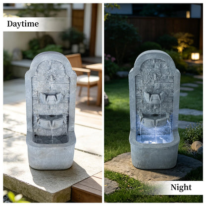 Solarbloom 30.3" H Outdoor Water Fountain, Freestanding Waterfall with LED Lights, Floor-Standing Water Feature for Patio, Garden, Backyard, Porch, Home Decor