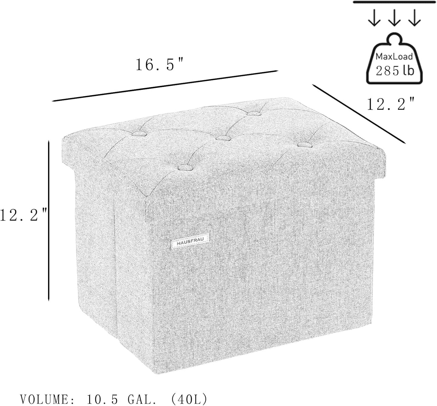 12.2" 16.5"x 12.2", HAUSFRAU Ottoman with Storage Foot Rest Stool, Small Folding Footrest, Tufted Square Cube Seat