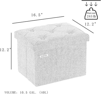 12.2" 16.5"x 12.2", HAUSFRAU Ottoman with Storage Foot Rest Stool, Small Folding Footrest, Tufted Square Cube Seat