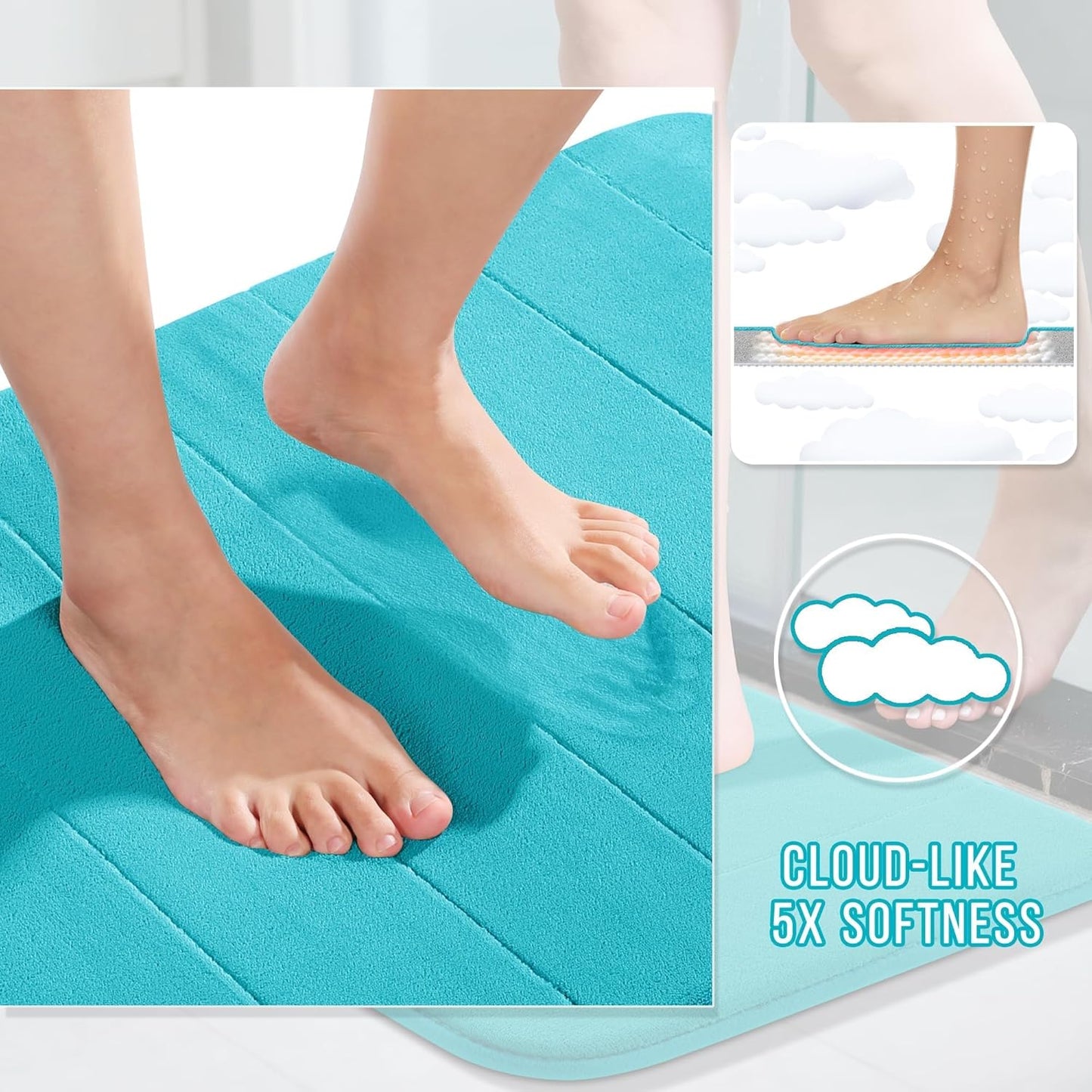 Yimobra Memory Foam Bath Mat, Super Soft Non Slip 24x17 Inch, Quick Dry, Machine Washable, Lake Blue