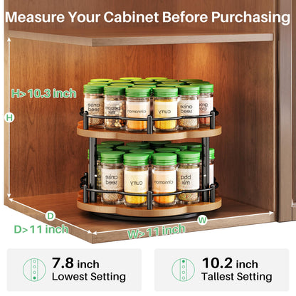 Spice Rack Lazy Susan Organizer for Cabinet, Rotating Spice Organization 2 Tier Adjustable Lazy Susan Turntable Spice Cabinet Organizer for Kitchen Countertop & Pantry, Wood 10 Inch Seasoning Storage