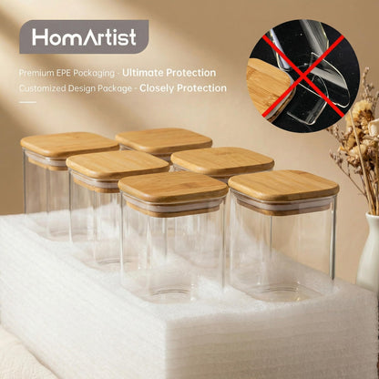 57oz - 3 Pack Square Glass Jars with Bamboo Lids, Glass Food Storage Containers with Airtight Lids for Kitchen, Air Tight Pantry Storage Containers for Cereal, Pasta, Rice, Sugar, Coffee, Spice