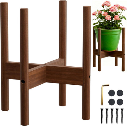 12 Inch ALIGADO Bamboo Plant Stand Indoor, for Up to Pots, Built to Fit Corners, Sturdy & Stable Design, Walnut Finish