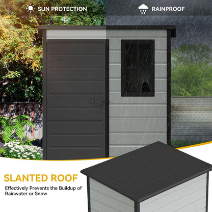 DWVO 5x3 FT Outdoor Storage Shed with Floor, All-Weather Resin Storage Shed with Lockable Door & Window, Waterproof Plastic Tool Storage for Garden, Backyard, Patio, Lawn,Blue-Gray+Black