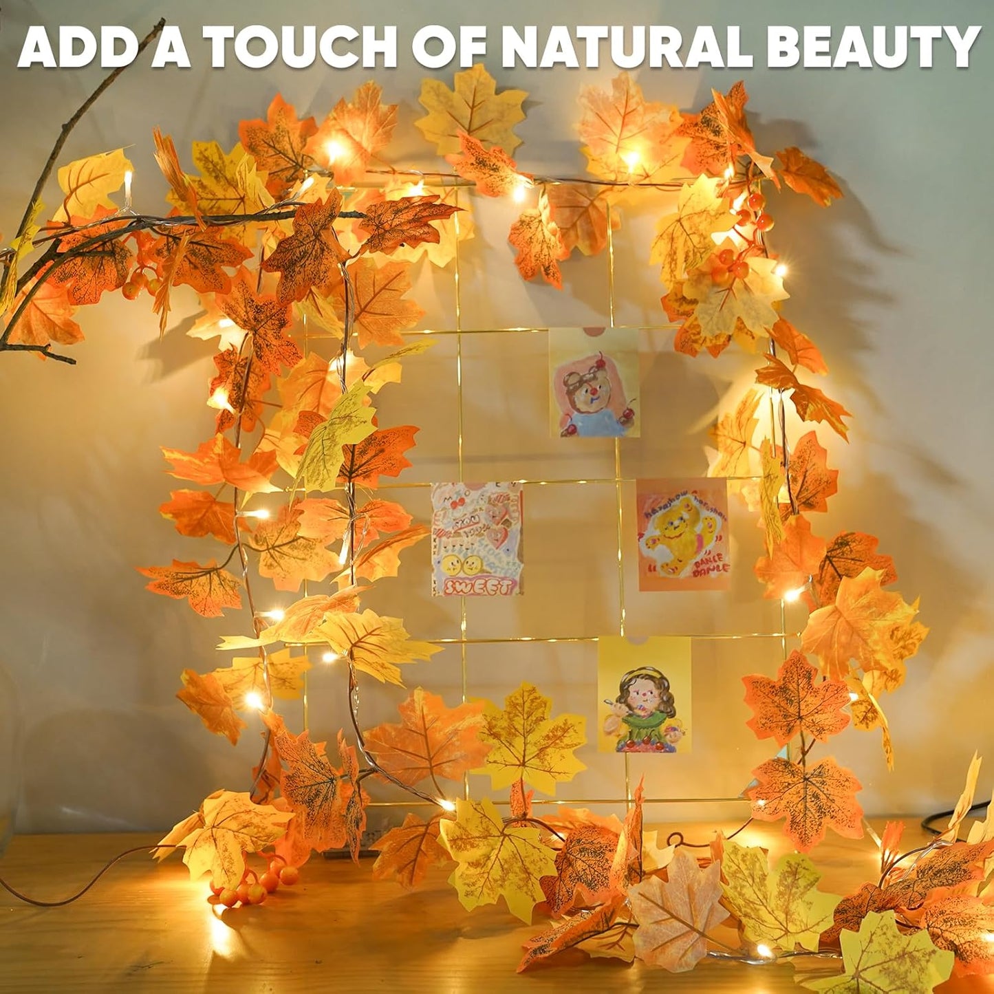 20LED suddus Fall Leaves Garland with Lights, Battery Operated Fall Lights with Timer, Thanksgiving Decoration